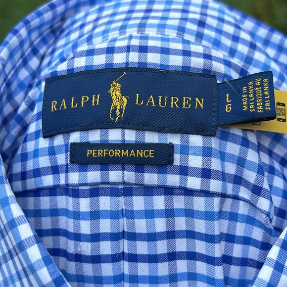 Ralph Lauren performance shirt blue check shirt SZ L US OPEN ON CUFF - Picture 10 of 11